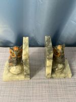 Paar Alabaster Buchstützen Eulen Vintage