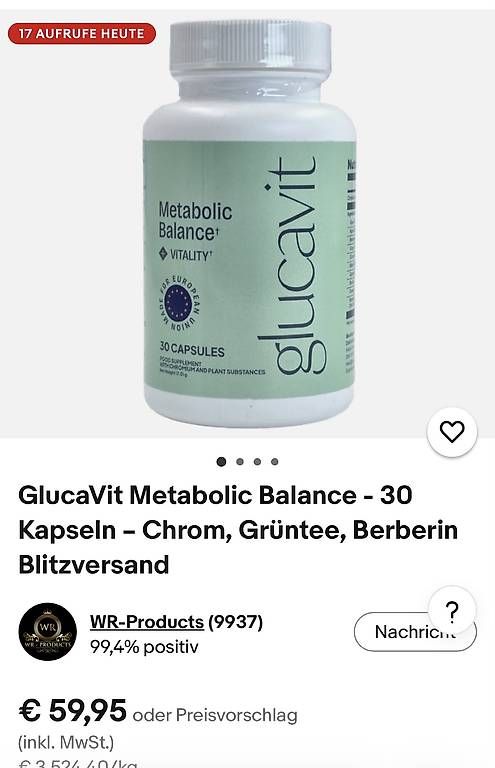 Cibi & Specialità: GlucaVit Metabolic Balance+ Vitality 4 Dosen – Usato da Wallisellen venduto da mgb40 2
