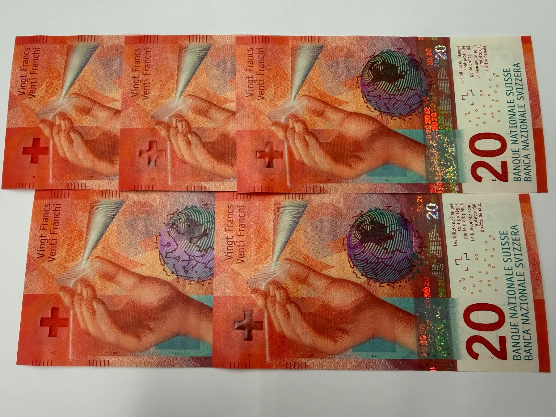 Banconote: Schweizer Banknote 20 SFr. 5 Stk. ungefaltet – Usato da Winterthur venduto da Joe1001 4