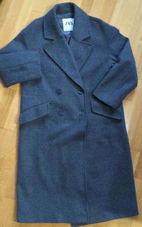 Sehr langer Wintermantel Zara grau XS oversize