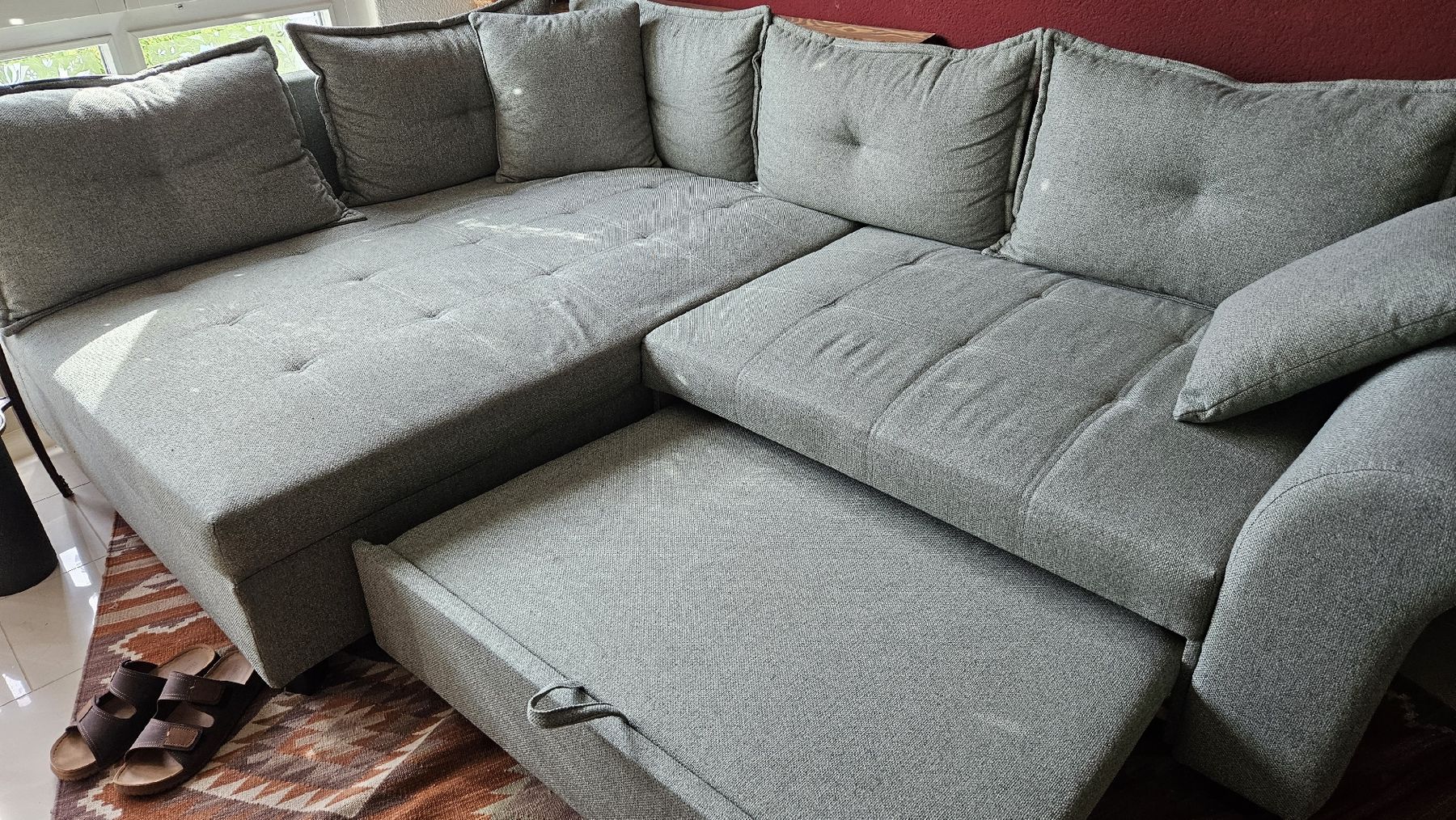 Divani: grünes stoff sofa L-sofa schlafsofa mit bettfunktion – Usato da Gebenstorf venduto da OmniaChaosEst 3