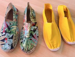 Zwei Espadrilles Gr. 43/44 Blumen & Gelb, Zara & Cousu Main