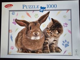 Puzzle 1000 Teile -  Katze, Hase