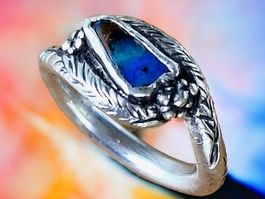 Silberring, Federdesign, mit austr. Opal