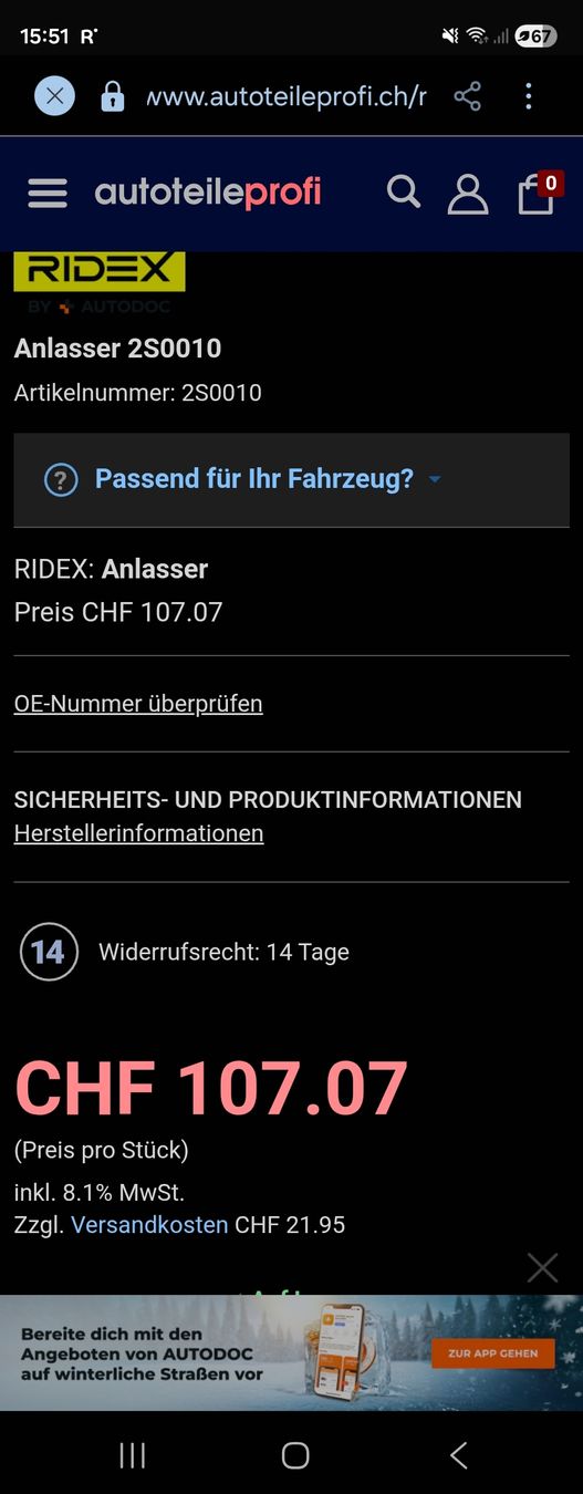 Tutti pezzi di ricambio auto: Ridex Anlasser 2S0010 (M) – Nuovo (secondo la descrizione) da Rorschach venduto da TimelessTrading 7