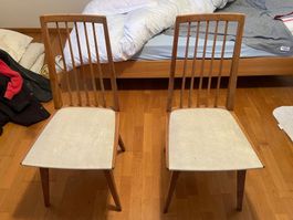 2er Set Vintage Holzstühle, hellbezogen, top Zustand