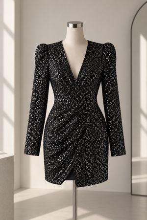 Maje Damen Minikleid schwarz mit Pailletten langarm neuwerti