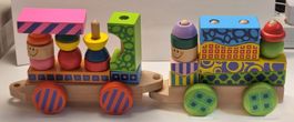 flexibler Holzzug Eisenbahn Holz Steckbausteine Loki Baby