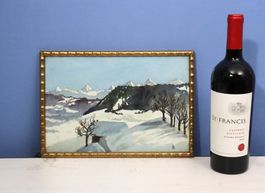 Winterlandschaft, kleines Aquarell, unbekannt monogrammiert