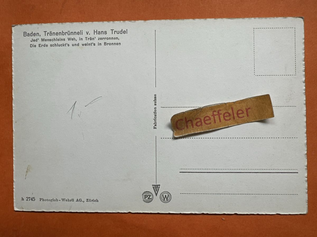 Ansichtskarten: Alte Ansichtskarte Baden, Tränenbrünneli v. Hans Trudel – Gebraucht aus Zürich von Chaeffeler 1