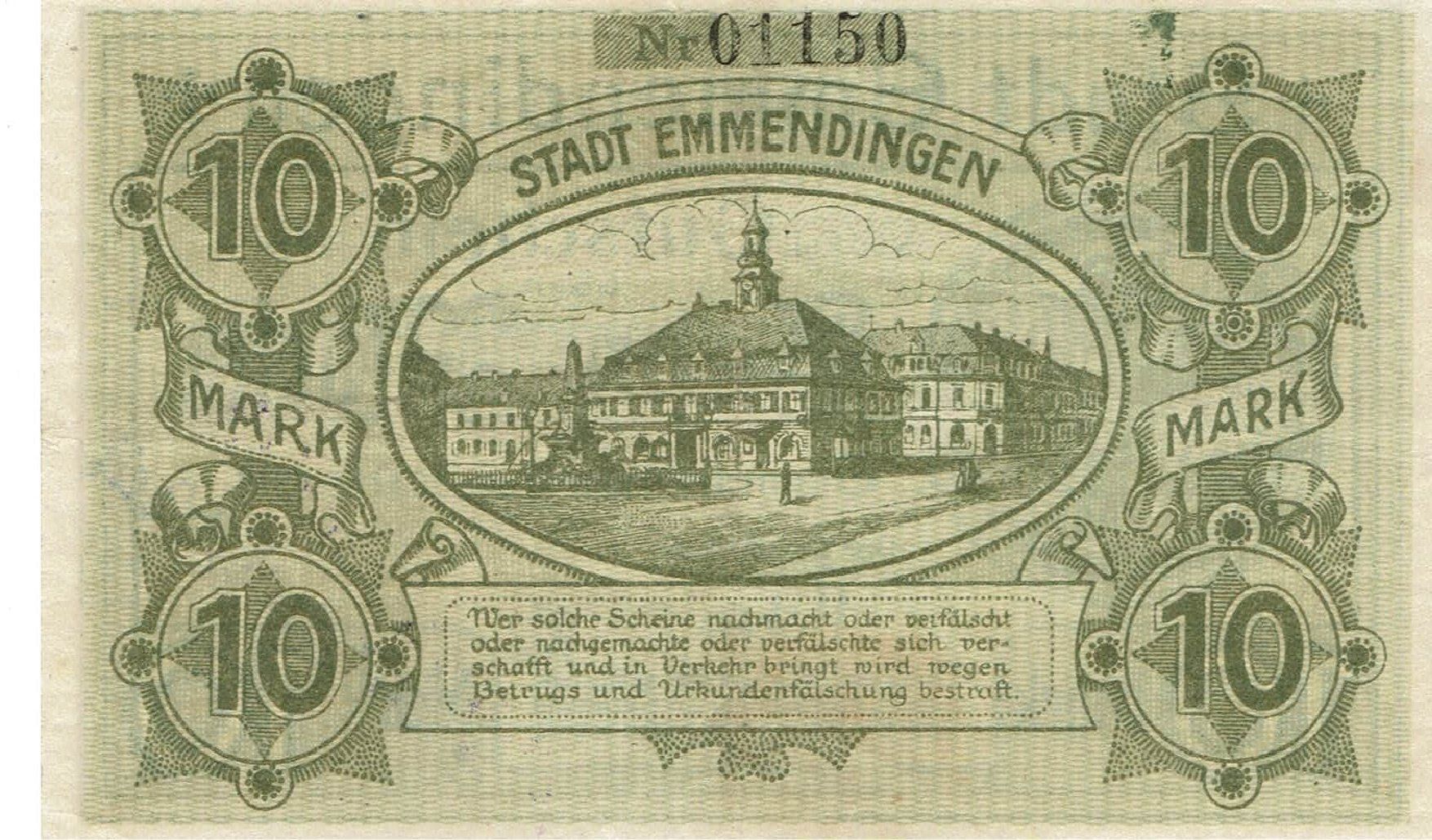 Banconote: Emmendingen 10 Mark 30.10.1918 VZ+-VZ++ – Usato da Steffisburg venduto da ber_8htf 1