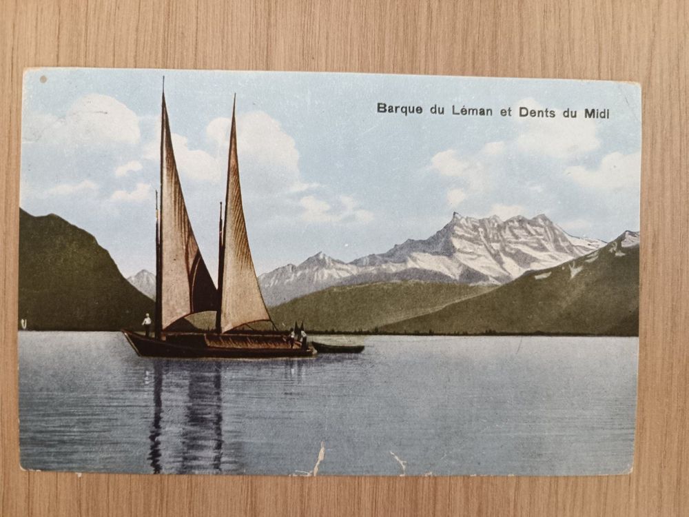 Photochromie Vintage Du Lac Léman Avec Barque Et Dent Du Midi - Circa 1893 - Format 17x22cm - Collection