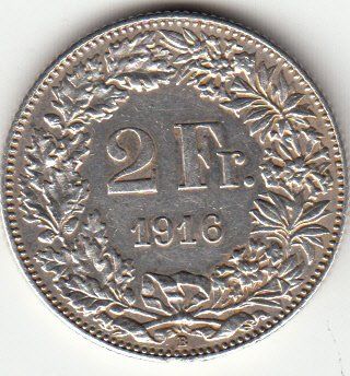 Alle Münzen: 2 Franken 1916 -vz – Gebraucht aus Gossau SG von Gallus00