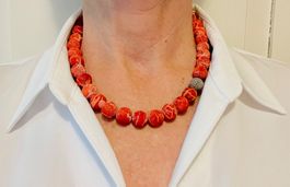 Rote Korallen Halskette mit Sterling Silber