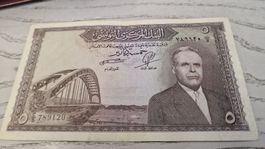 Banknote 5 Dinars Tunesien 1969 Zustand 2