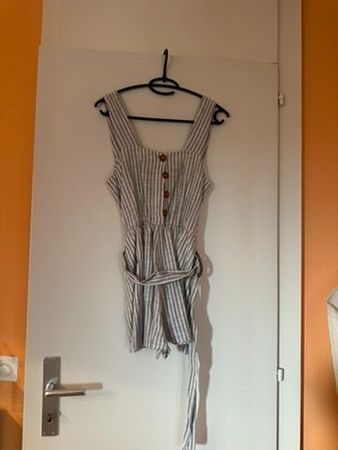 Combishort rayé gris et blanc à boutons – Taille S
