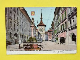 AK Bern, Kramgasse, Zeitglockenturm, Zähringerbrunnen 1907