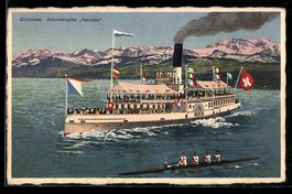 Zürichsee-Dampfer Helvetia und Ruderer 