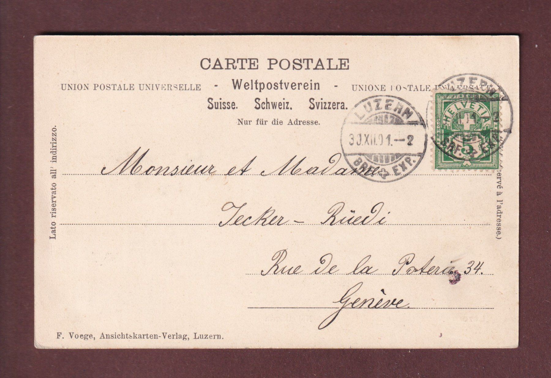 Cartoline postali: LUZERN - Nölliturm - 1901 – Usato da Pully venduto da nicecards 1