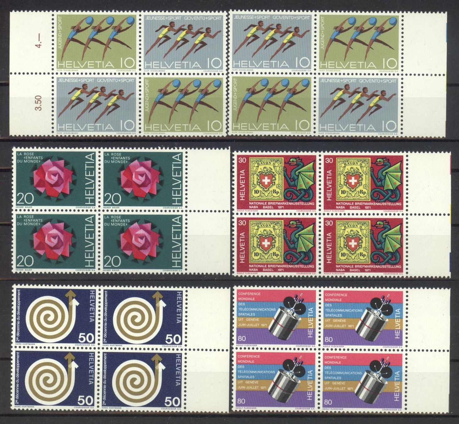 Alle Briefmarken: 1971, Viererblöcke, ** – Gebraucht aus Willisau von Vollstempel