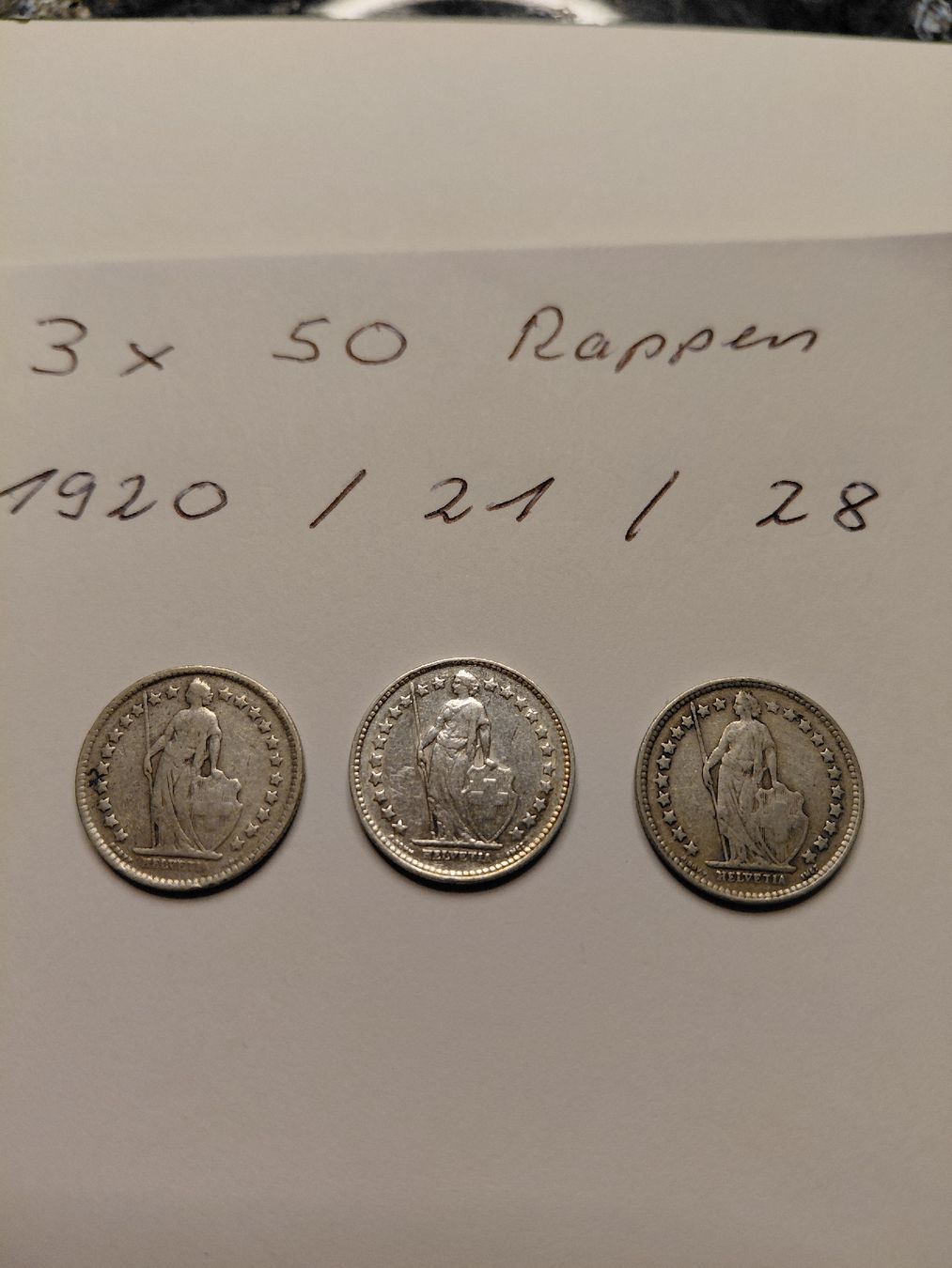 Alle Münzen: 3 x 50 Rappen silber 1920, 21, 28.      – Gebraucht aus Bonaduz von topolino052 2