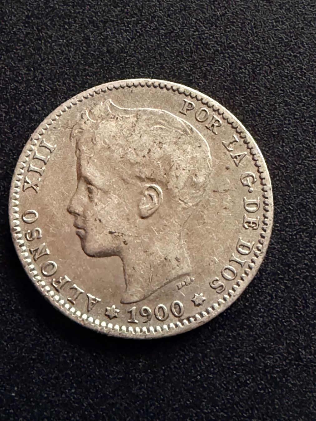 Alle Münzen: 1 Pesetas 1900 Spanien - Silber 835/1000 – Gebraucht aus Gams von Rhi-Taler