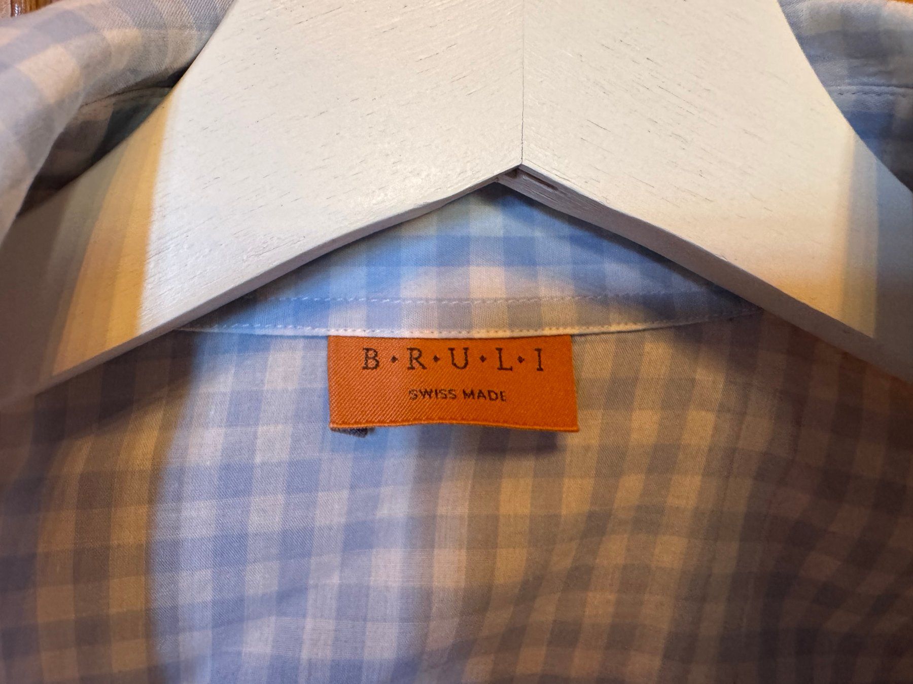 Camicette: BRULI Bluse, Gr. 36, hellblau weiss kariert, Swiss Made – Usato da Zürich venduto da 411osmanbey 2