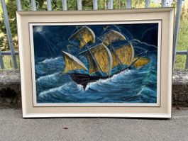 Grosses Ölbild Segelschiff im Sturm sign. JACQUES MERCANTON