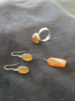 Bernstein Schmuck Set 925 Silber Ring Ohrringe Anhänger Vint