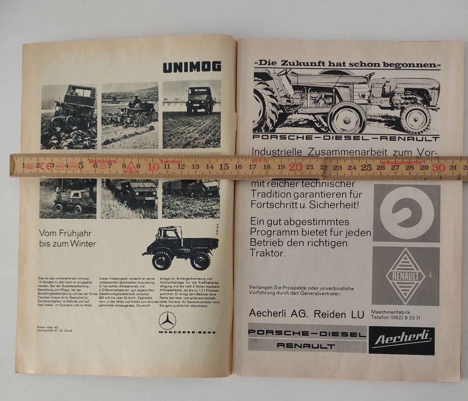 Schilter Trattori: Werbung Aecherli Unimog Aebi John Deere Bucher Traktor 1963 – Usato da Schenkon venduto da Elbarto007 1
