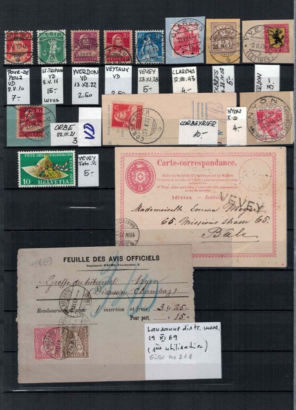 Alle Briefmarken: Kanton VD !! Tolle Abstempelungen !! – Gebraucht aus Bibern SH von Heinibuehrer 1