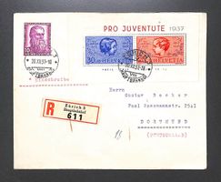 1937 FDC Block Pro Juventute Ersttagsbrief Chargé ZÜRICH