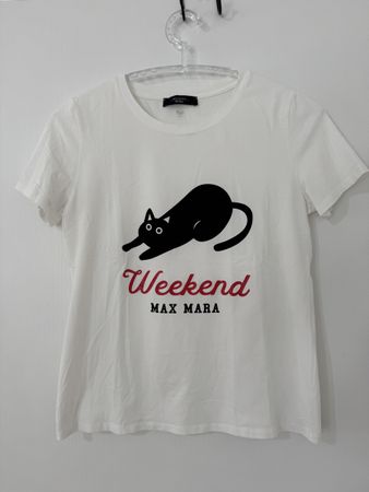 Max Mara Weekend T-Shirt Damen Weiss Grösse M Katze oryginal