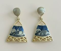 Elegant Blue & Gold Dangle Earrings - Statement Jewellery