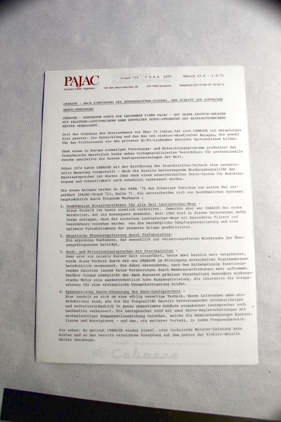 Cabasse Lautsprecher: Original Katalog: CABASSE Komplettes Programm & Infos, 1975 – Gebraucht aus Bern von Vitaneuf 4