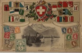 Chillon, Wappen, Litho, Prägedruck, 1905