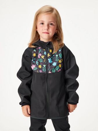 Kinder Softshelljacke 80/86 mit Fleece, Schwarz, Blumen NEU