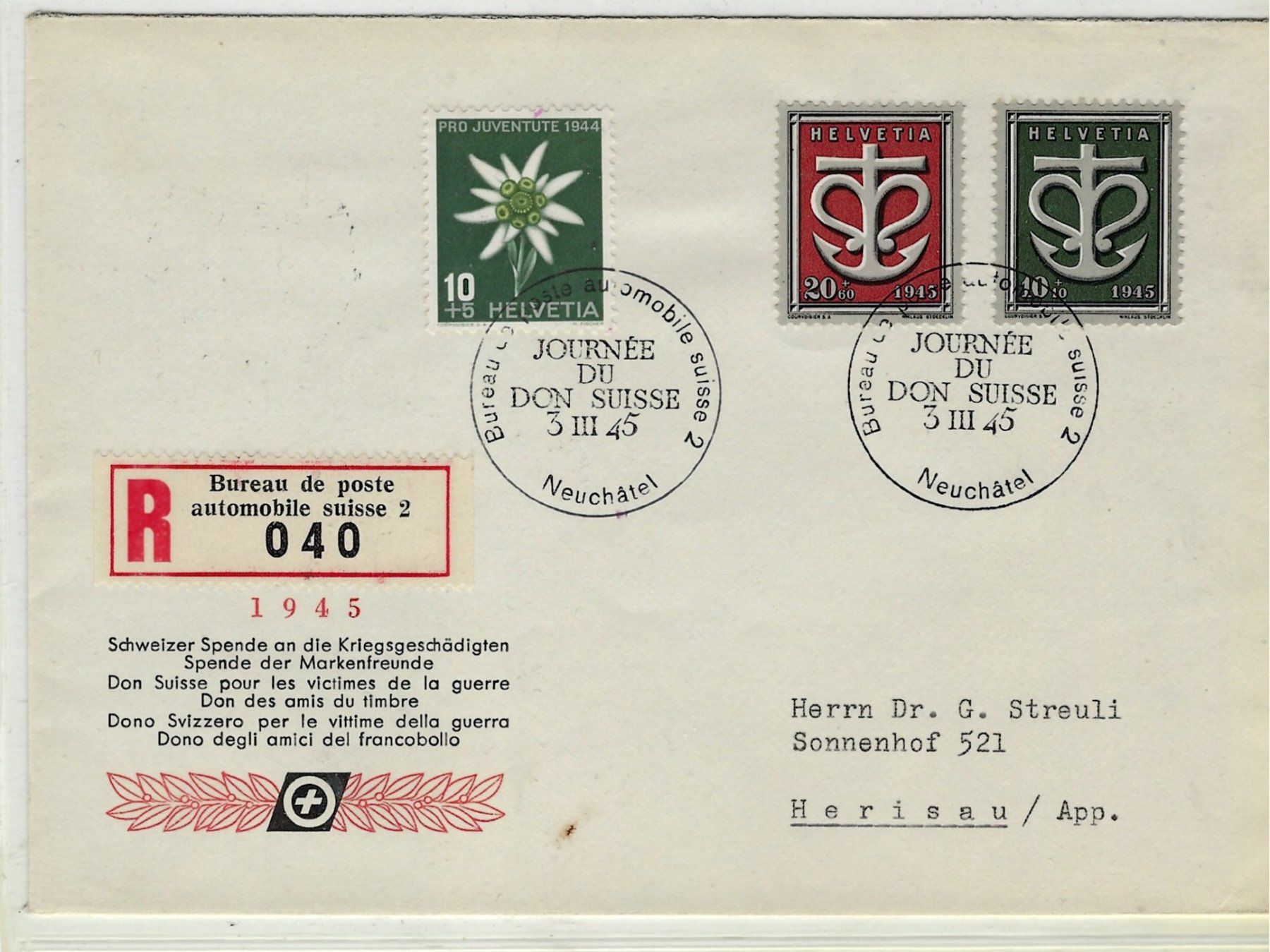 Tutti i francobolli: 1945 Sondermarken Brief   15826 – Usato da Lunden venduto da Animus999