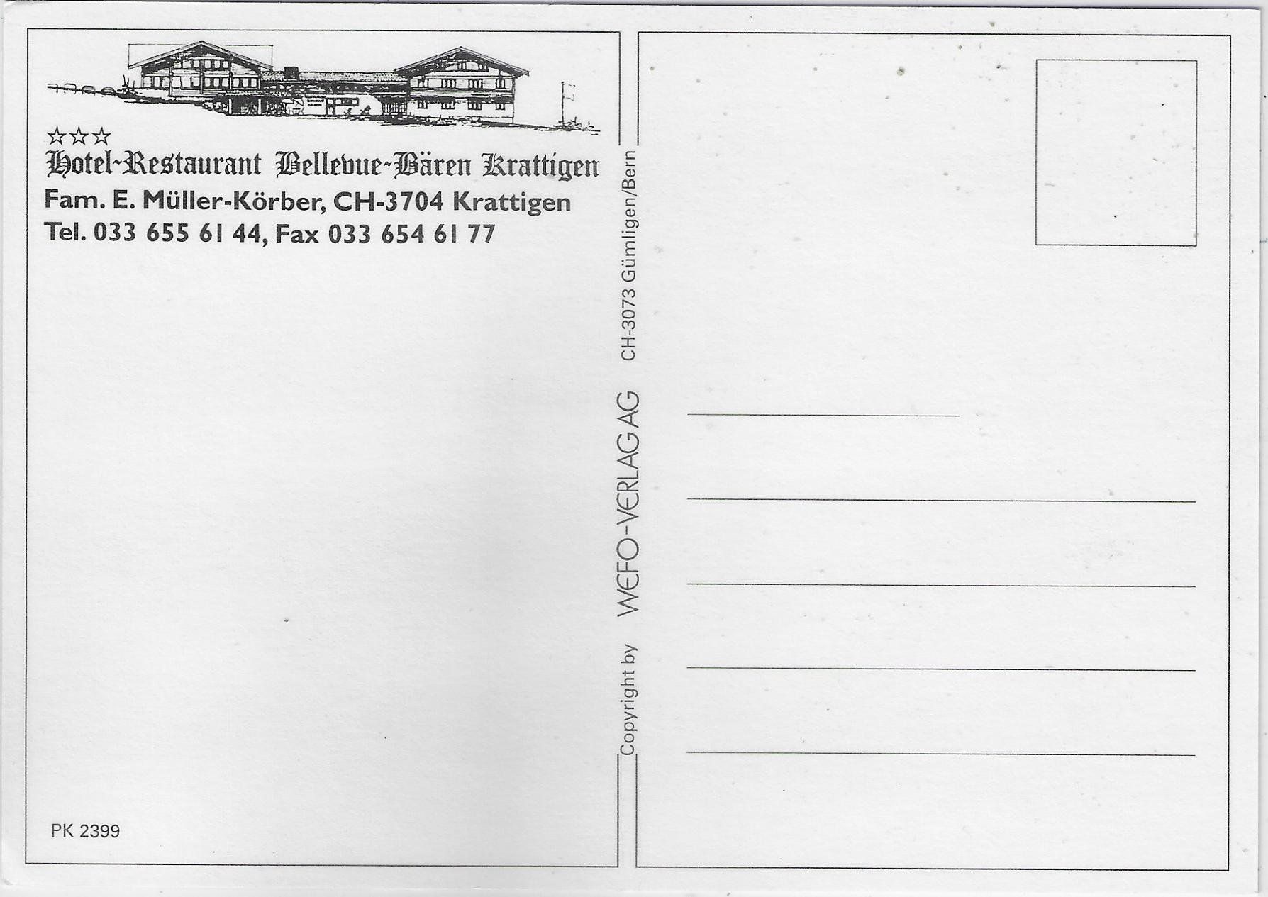 Cartoline postali: Hotel-Restaurant Bellevue-Bären - Krattigen – Usato da Ettingen venduto da Kartenplanet 1