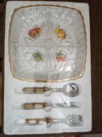 Servizio antipasto vetro con posate manico bambu nuovo