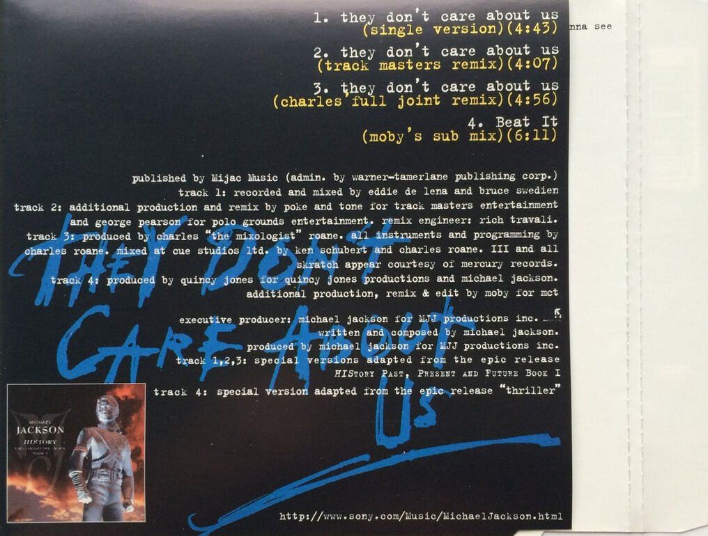 CD: MICHAEL JACKSON - THEY DON'T CARE ABOUT US – Usato da Bottens venduto da hotter-than-hell 1