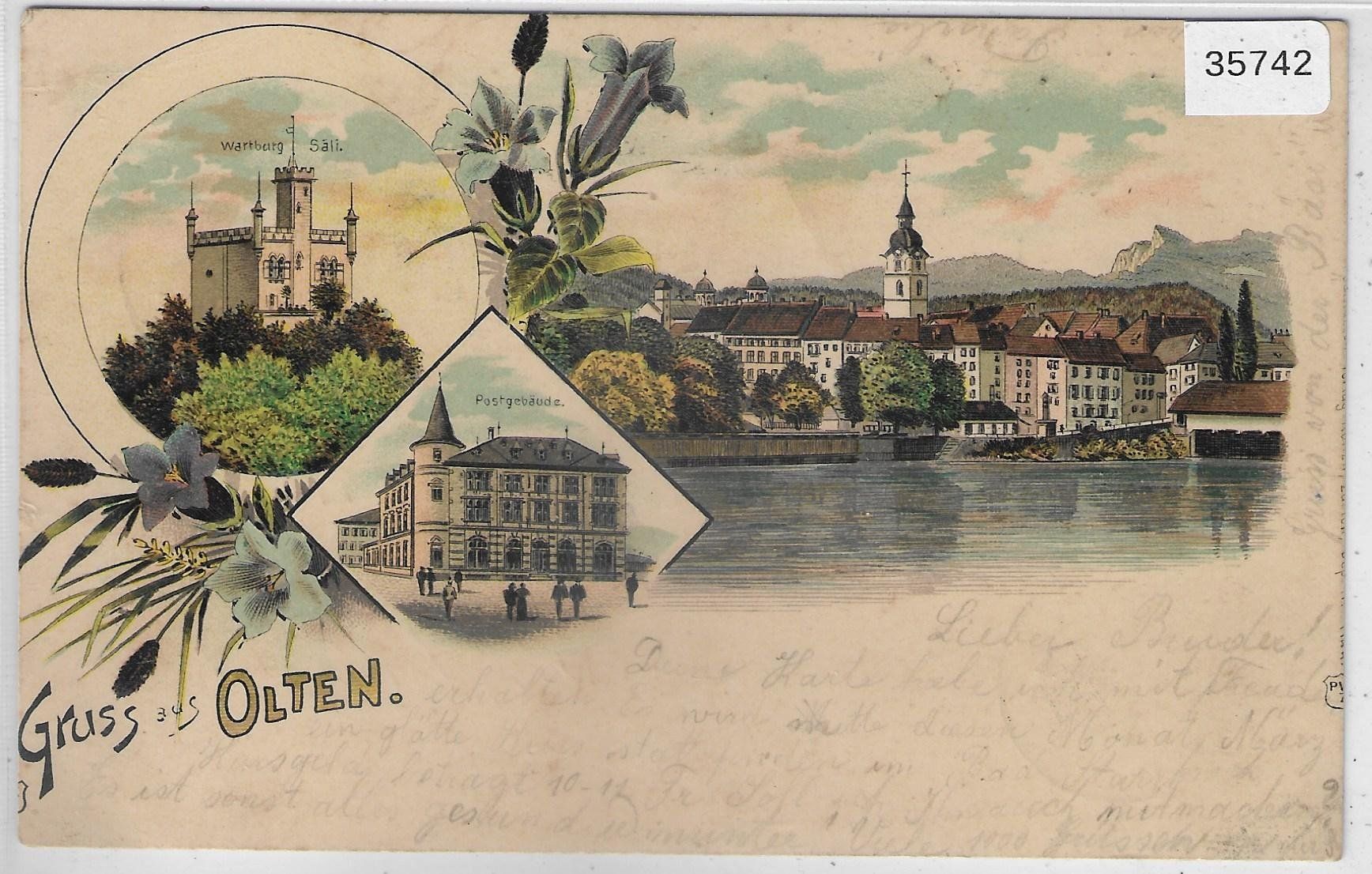 Cartoline postali: Gruss aus Olten - Post, Säli-Schlössli - Litho – Usato da Ettingen venduto da Kartenplanet