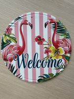 Blechsschild tropical rund Flamingos Metall guter Zustand
