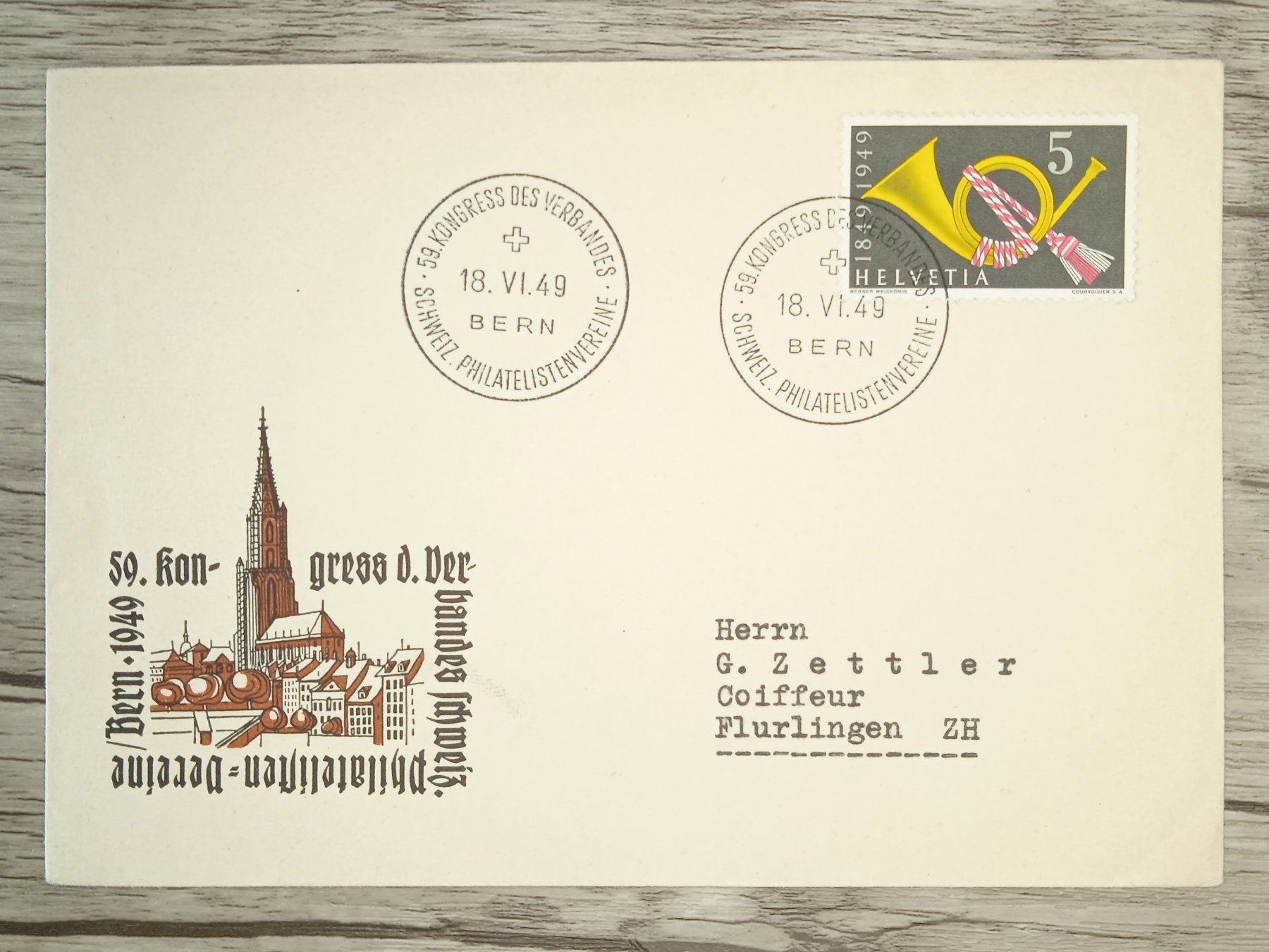 Tutti i francobolli: TR89 Enveloppe + Timbre Suisse 1949 – Usato da Cousset venduto da Patrick_Collections