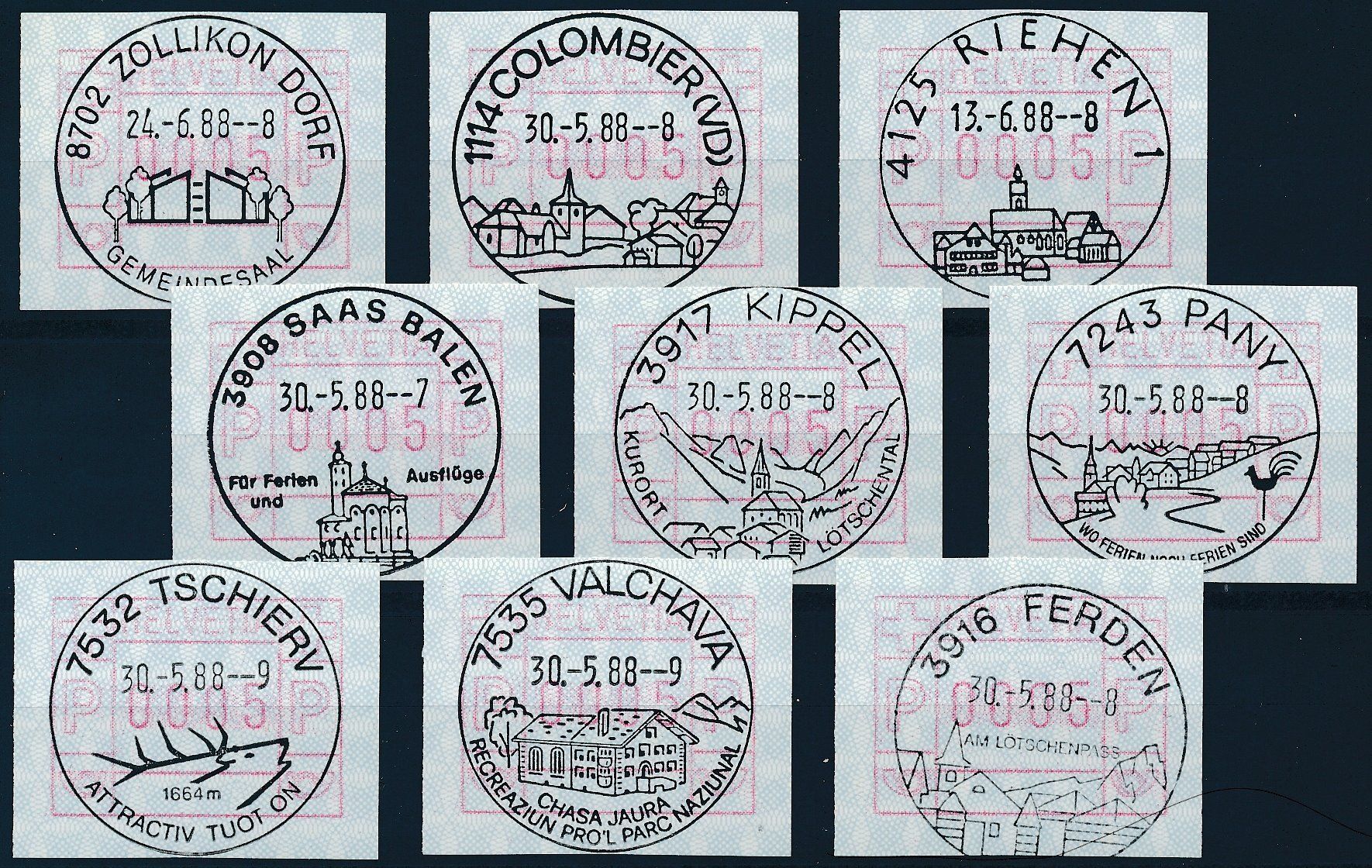 Alle Briefmarken: 9 Werbedatumstempel Vollstempel – Neu (gemäss Beschreibung) aus Luzern von atms