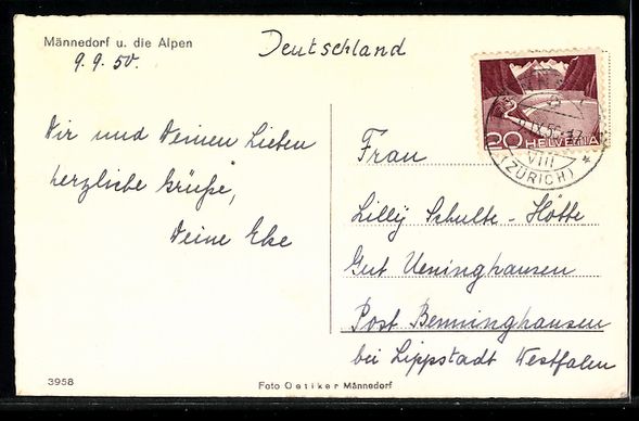 Cartes postales: Männedorf, Ortsansicht gegen die Alpen – D'occasion à Berlin par bartko-reher 1