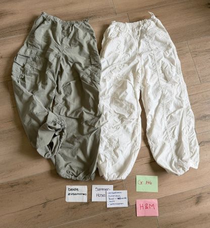 2 Sommer-Hosen im Set, Gr. 146, leicht, H&M, weiss und khaki