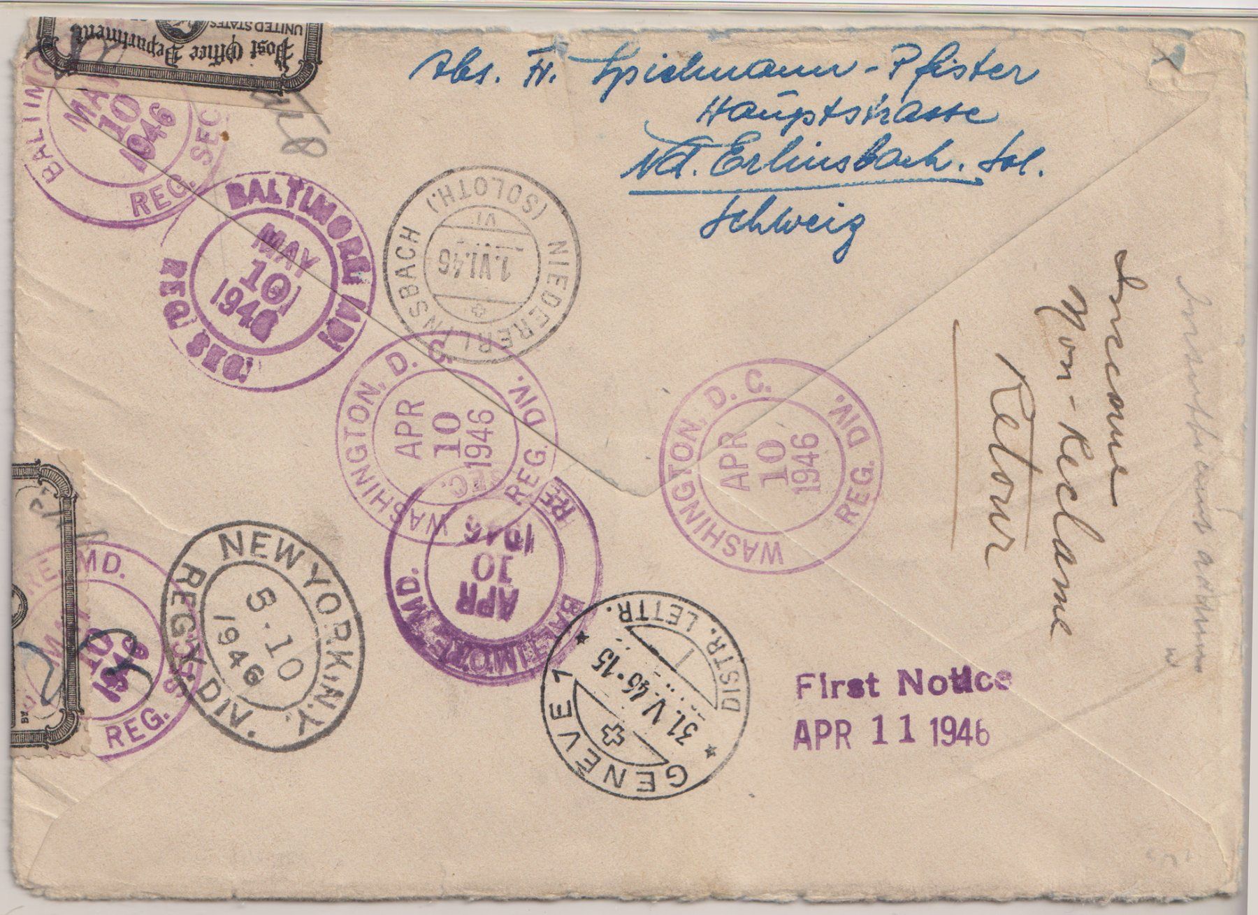 Alle Briefmarken: Brief 1946 Erstflug Genf-Washington – Gebraucht aus Eschlikon TG von PhilCon 1