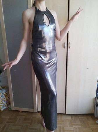 Vera Mont Kleid silber S hinten offen 