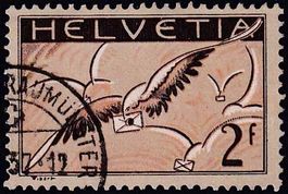 1935, 2 Fr. Brieftaube Nr. F13z gest. auf geriffeltem Papier